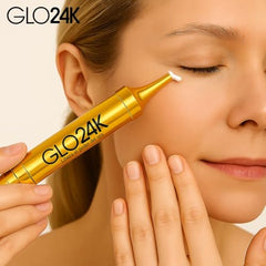 GLO24K hyaluronic acid macro view emphasizes deep hydration for smoother texture.