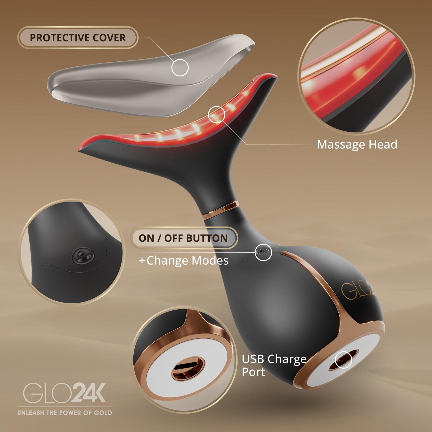 GLO24K rechargeable travel-friendly design for on-the-go skincare.