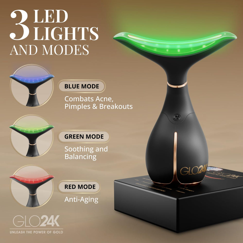 GLO24K triple-mode red-light massage highlights versatile treatment options.