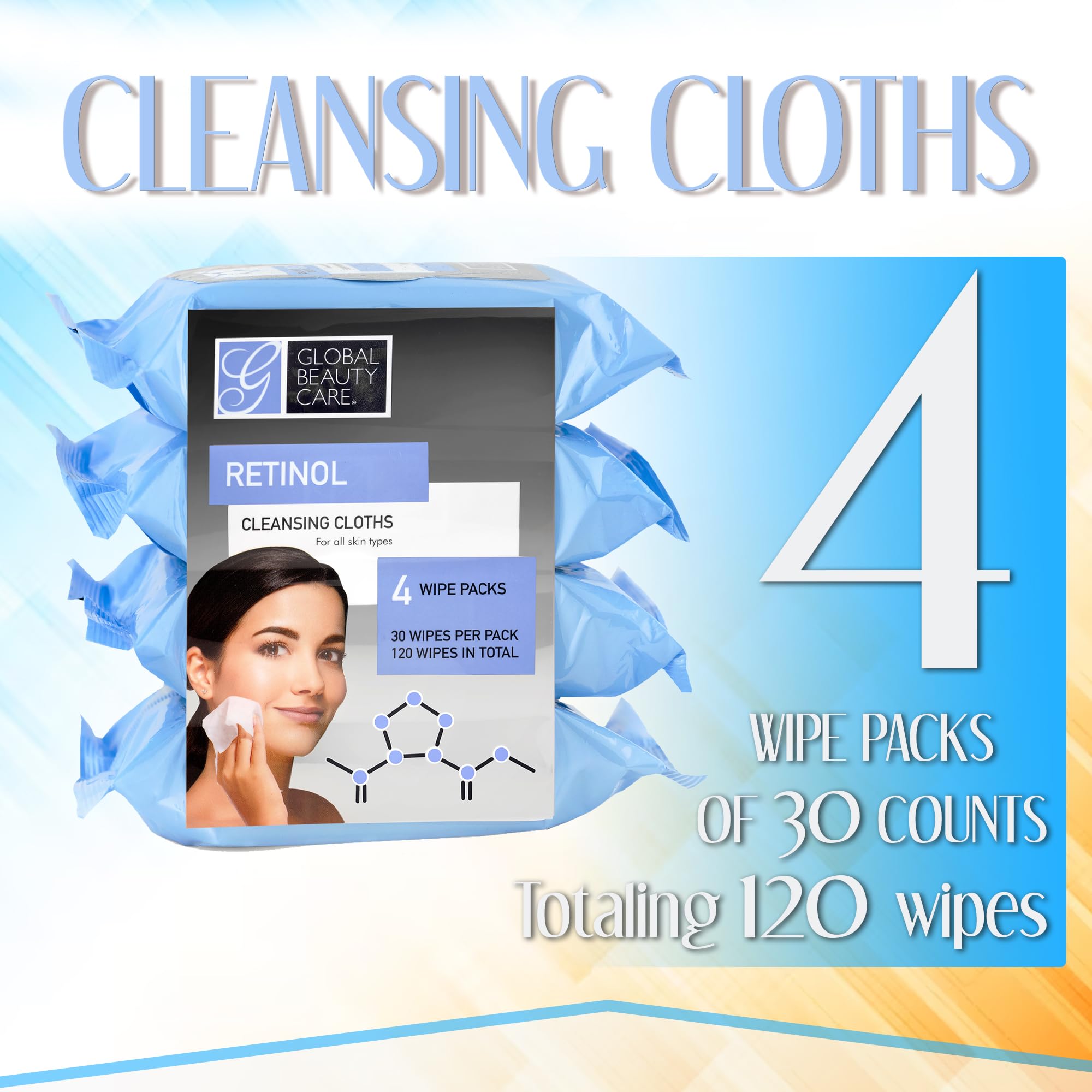 Global Beauty Care Retinol Cleansing Wipes close-up-wipe showing gentle eye-area cleansing benefits.
