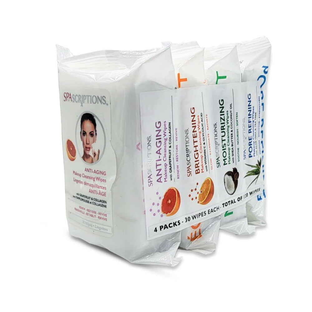 Global Beauty Care Spascriptions wipes open pack prepared for daily makeup removal