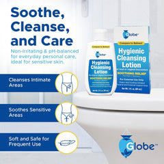 Globe Hygienic Cleansing Lotion application hands shows easy gentle cleansing method