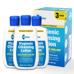 Globe Hygienic Cleansing Lotion bottle pour demonstrates easy, waterless cleansing on the go