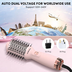 GLOBLWING compact travel-size dryer brush fits one-handed use for quick touch-ups.