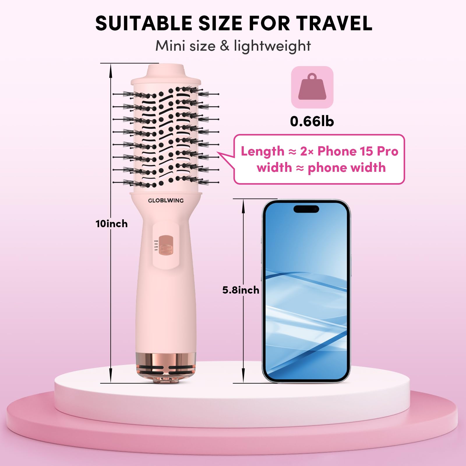 GLOBLWING oval-barrel styling design delivers gentle smoothing and volume without snagging.