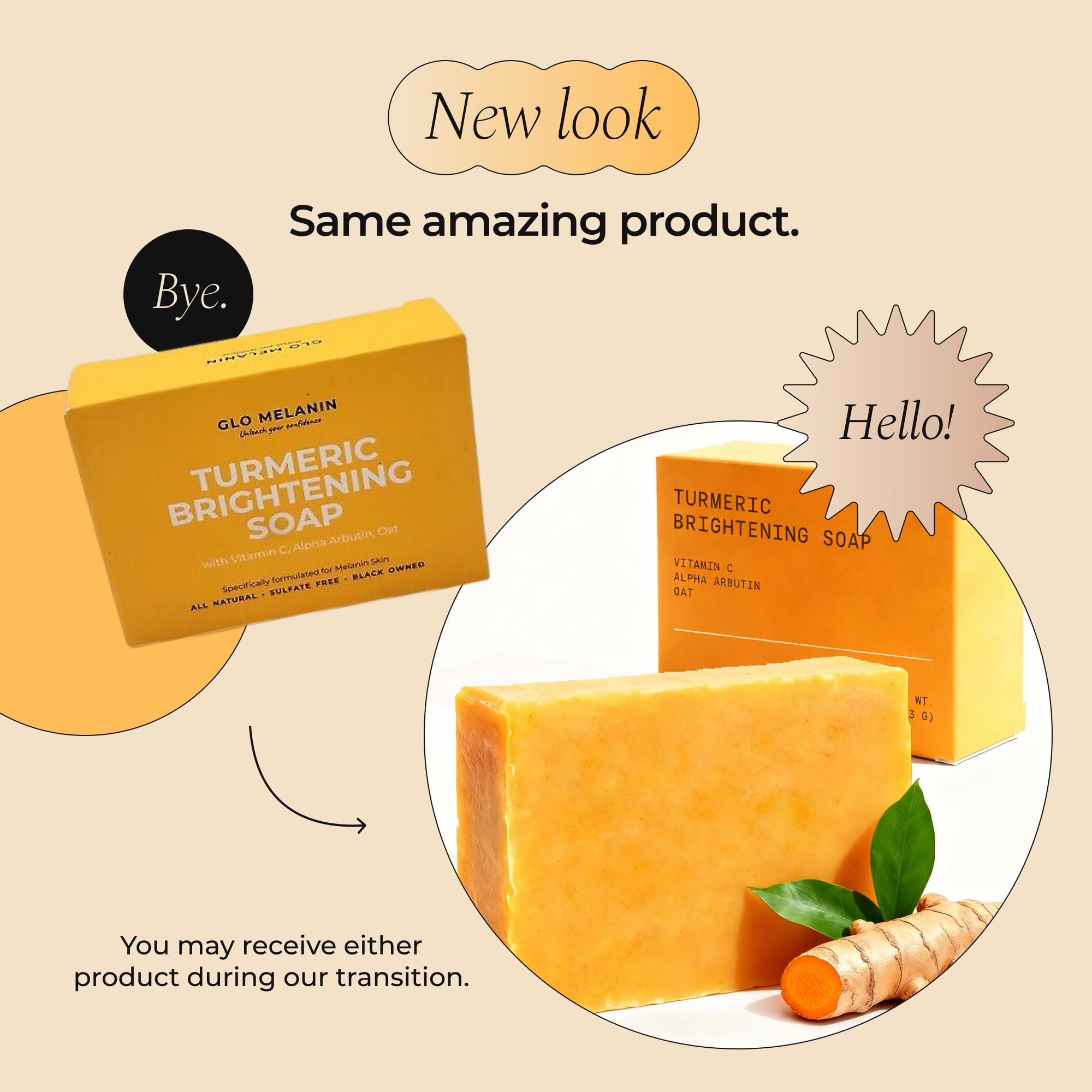 Glo Melanin brand logo on packaging, reinforcing Black-owned business identity.