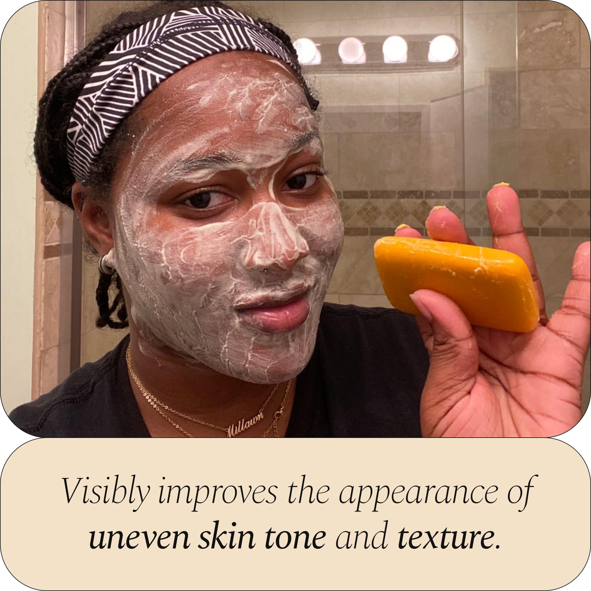 Glo Melanin turmeric soap vegan and paraben-free label signaling clean formula.