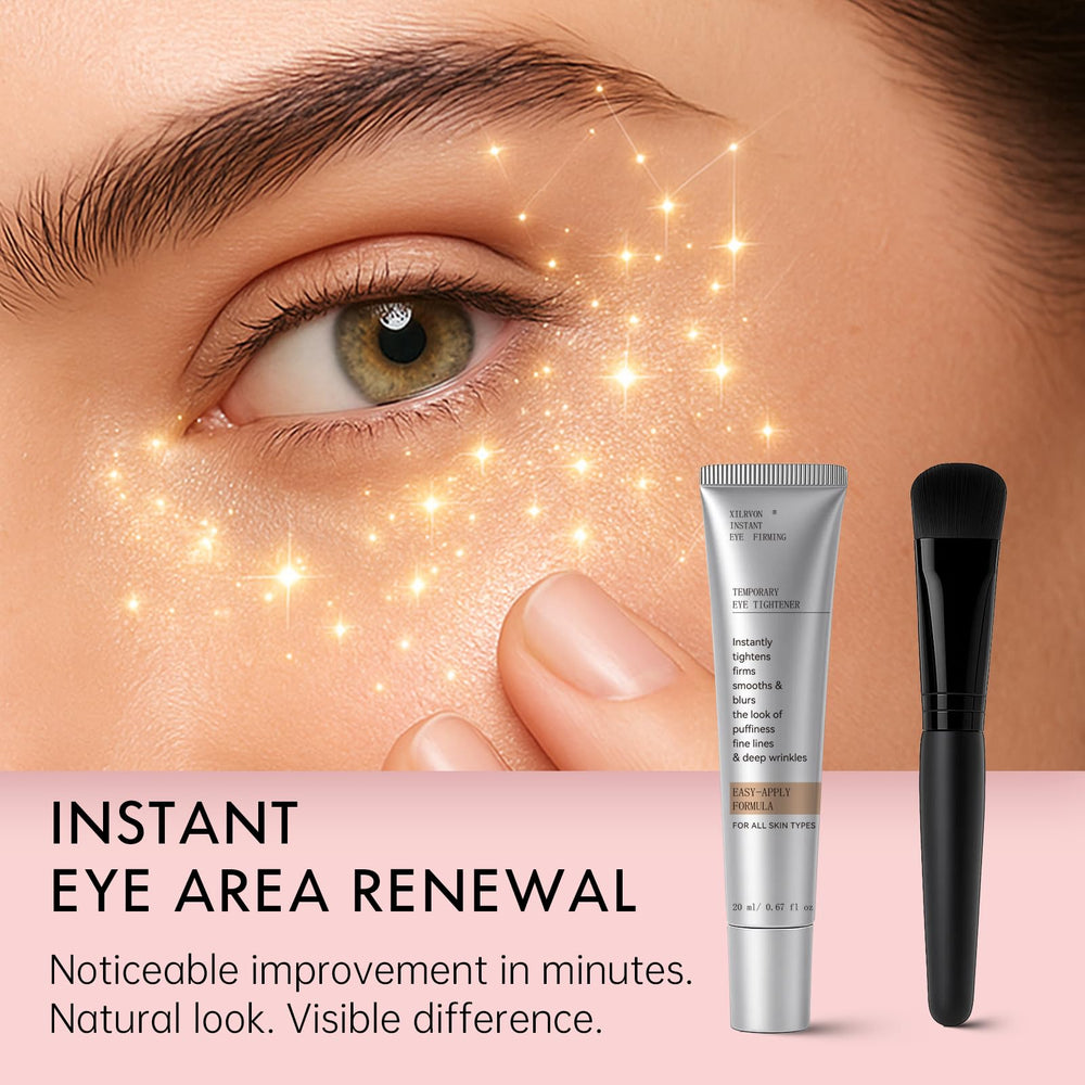 Glopink Instant Eye Tightener tube closeup shows a gentle formula for sensitive skin.