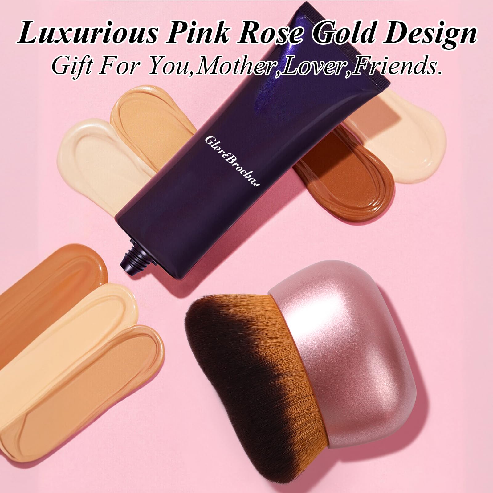 GloreBrochas travel-friendly kabuki brush fits in bags for on-the-go glow