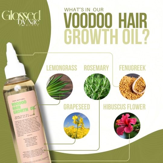 Glossed by Nae Voodoo Hair Growth Oil scalp-application shot suggests easy daily use