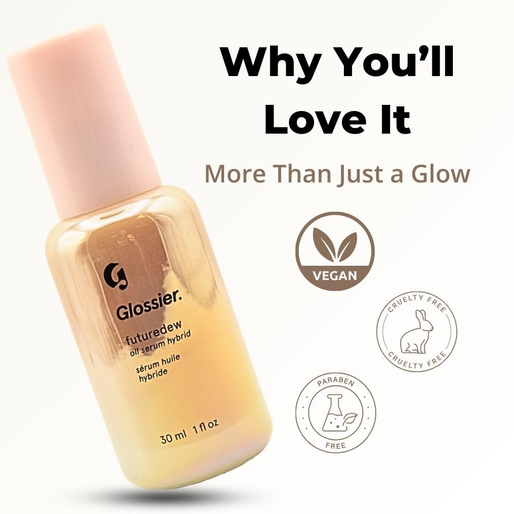 Glossier Futuredew on skin delivers a hydrated, radiant glow.