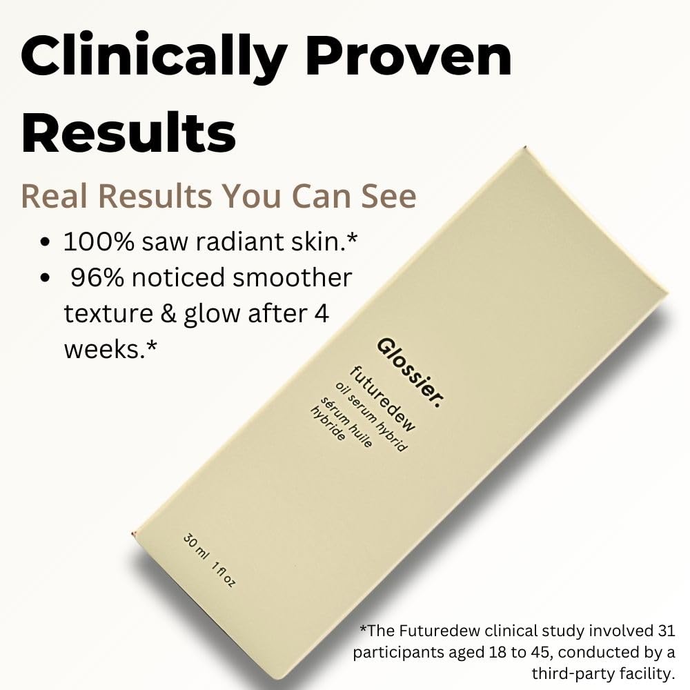 Glossier Futuredew packaging and pump highlight premium skincare routine.