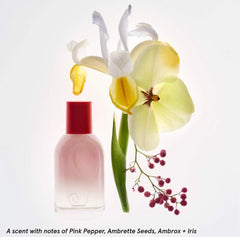 Glossier You Two of You EDP close-up highlighting pink pepper and iris notes for warmth.