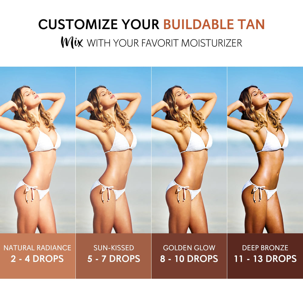 Glossiva Self Tanning Drops dropper enables precise control for gradual color.