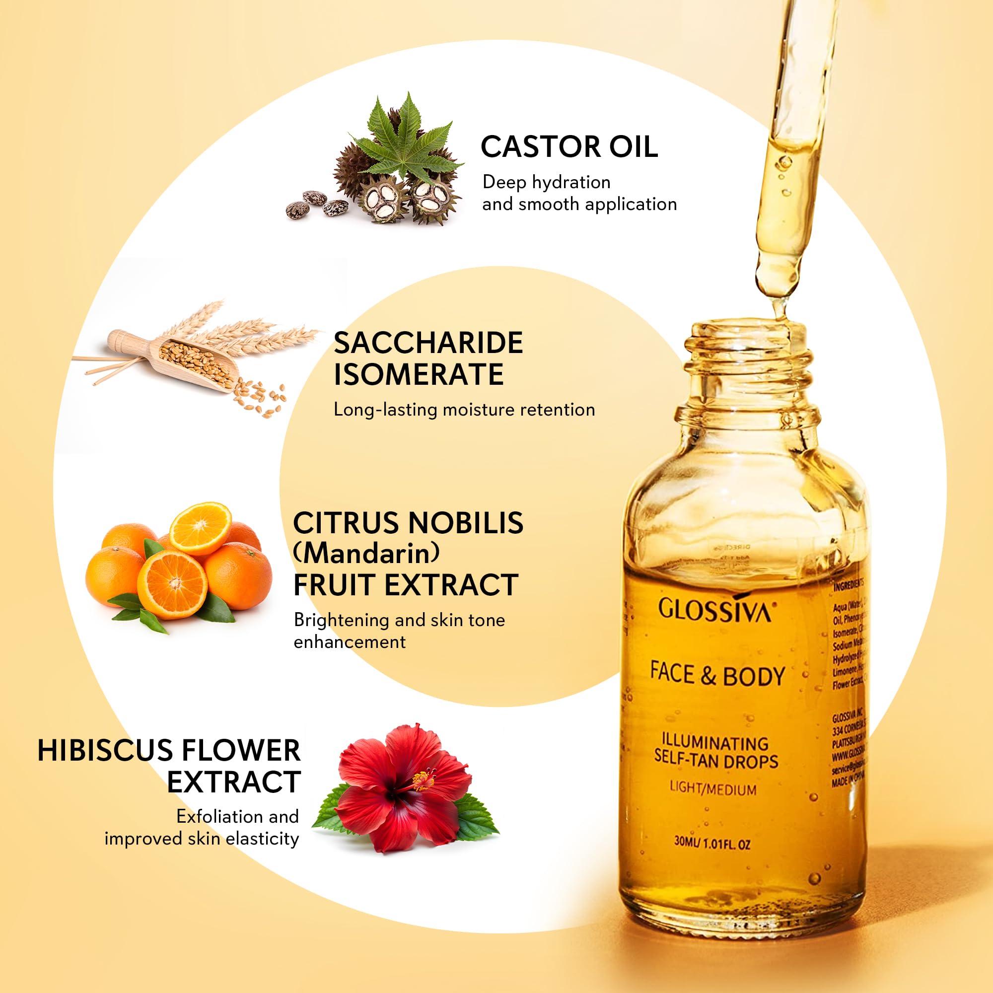 Glossiva Self Tanning Drops mitt helps streak-free, easy application.
