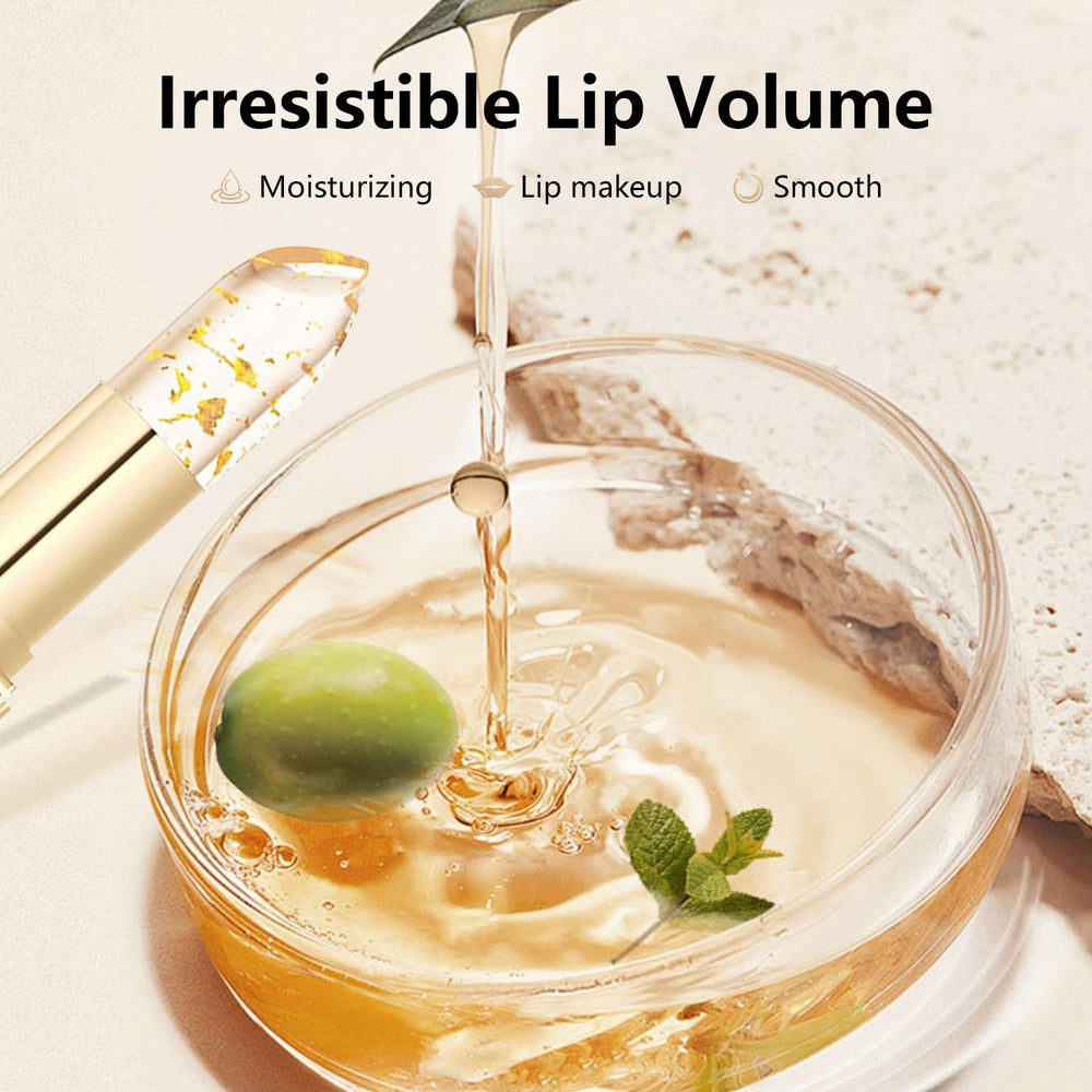 2Pcs transferproof color-changing lipstick close-up reveals glossy shine.