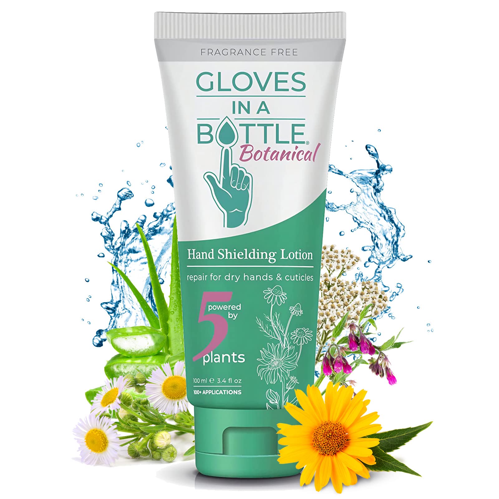 Gloves In A Bottle shielding lotion botanical bottle—lightweight protection for dry skin.