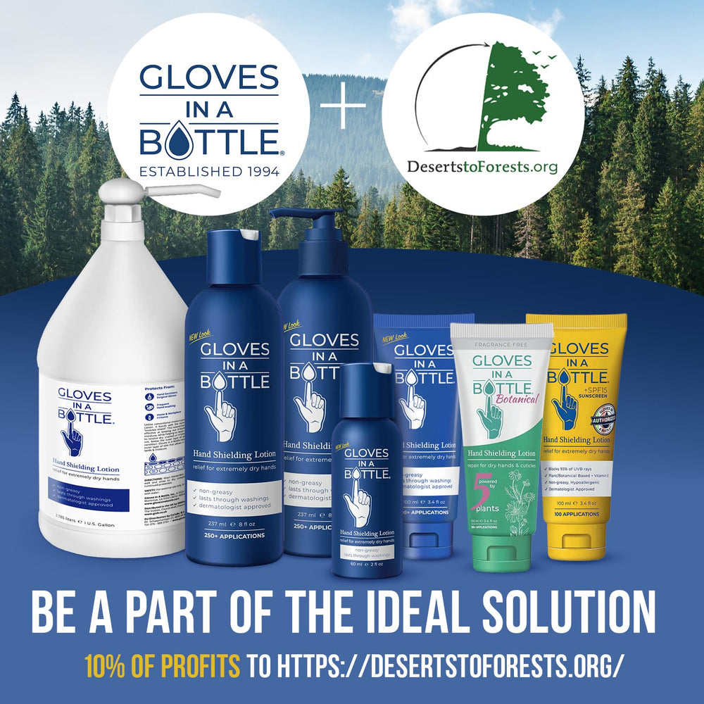 Gloves In A Bottle shielding lotion 2oz pack shows cruelty-free, vegan attributes for mindful use.