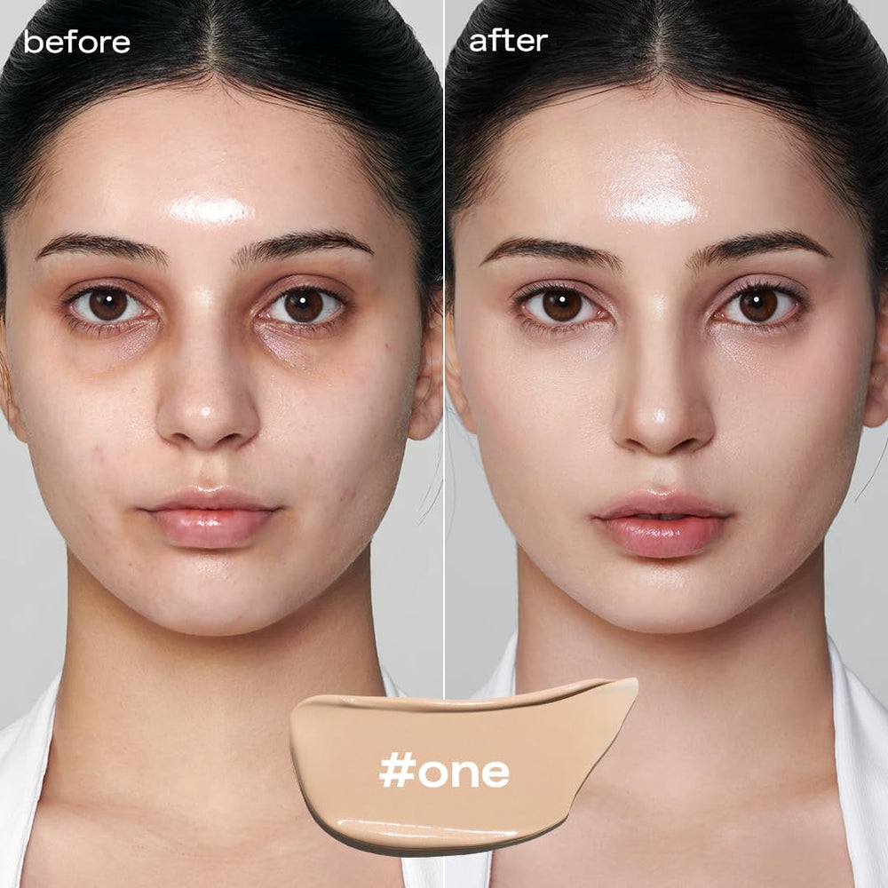 glow breathable blemish balm #one swatches—shows medium-coverage, blendable tint.