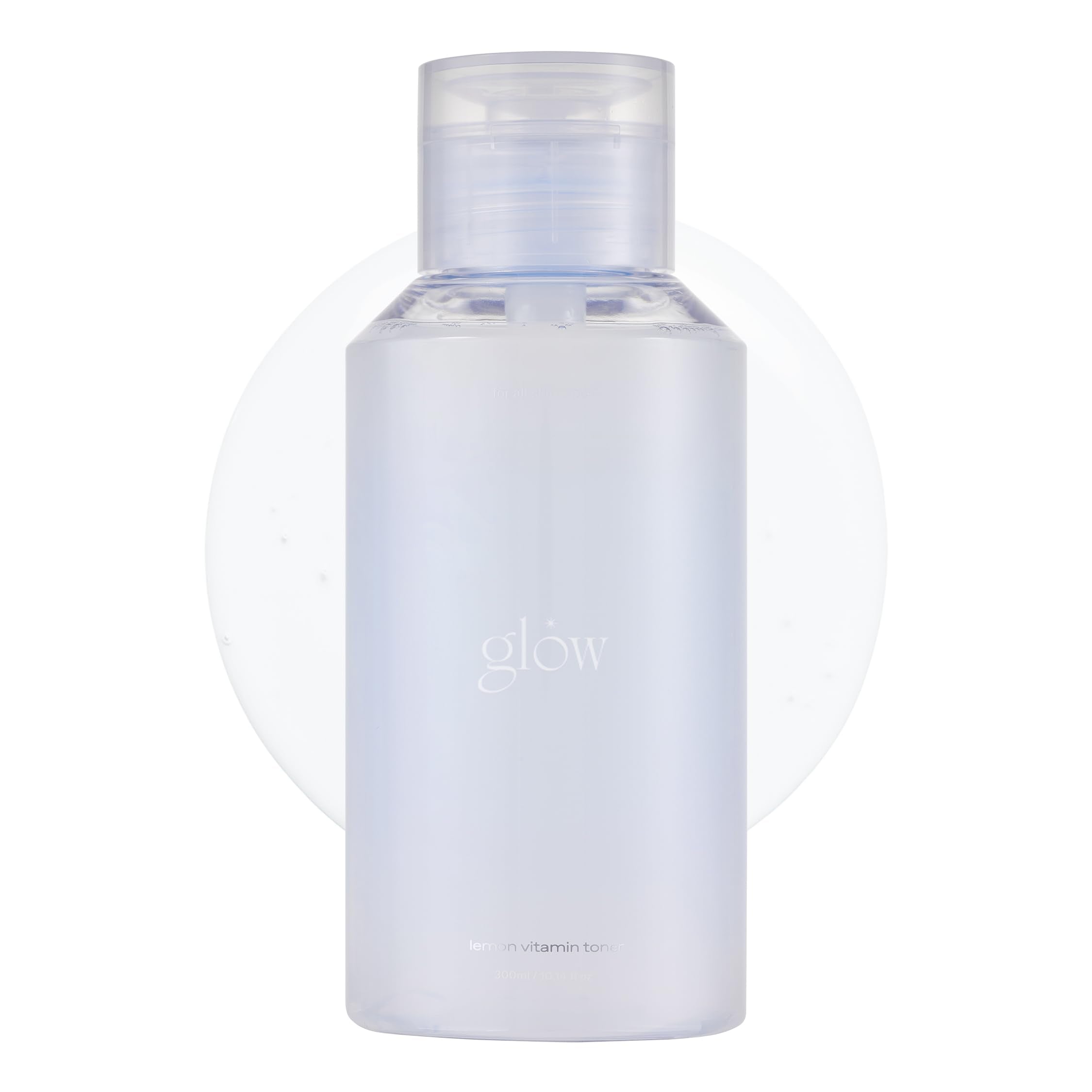 Glow lemon vitamin toner bottle highlights hydrating, lightweight feel for refreshed skin.