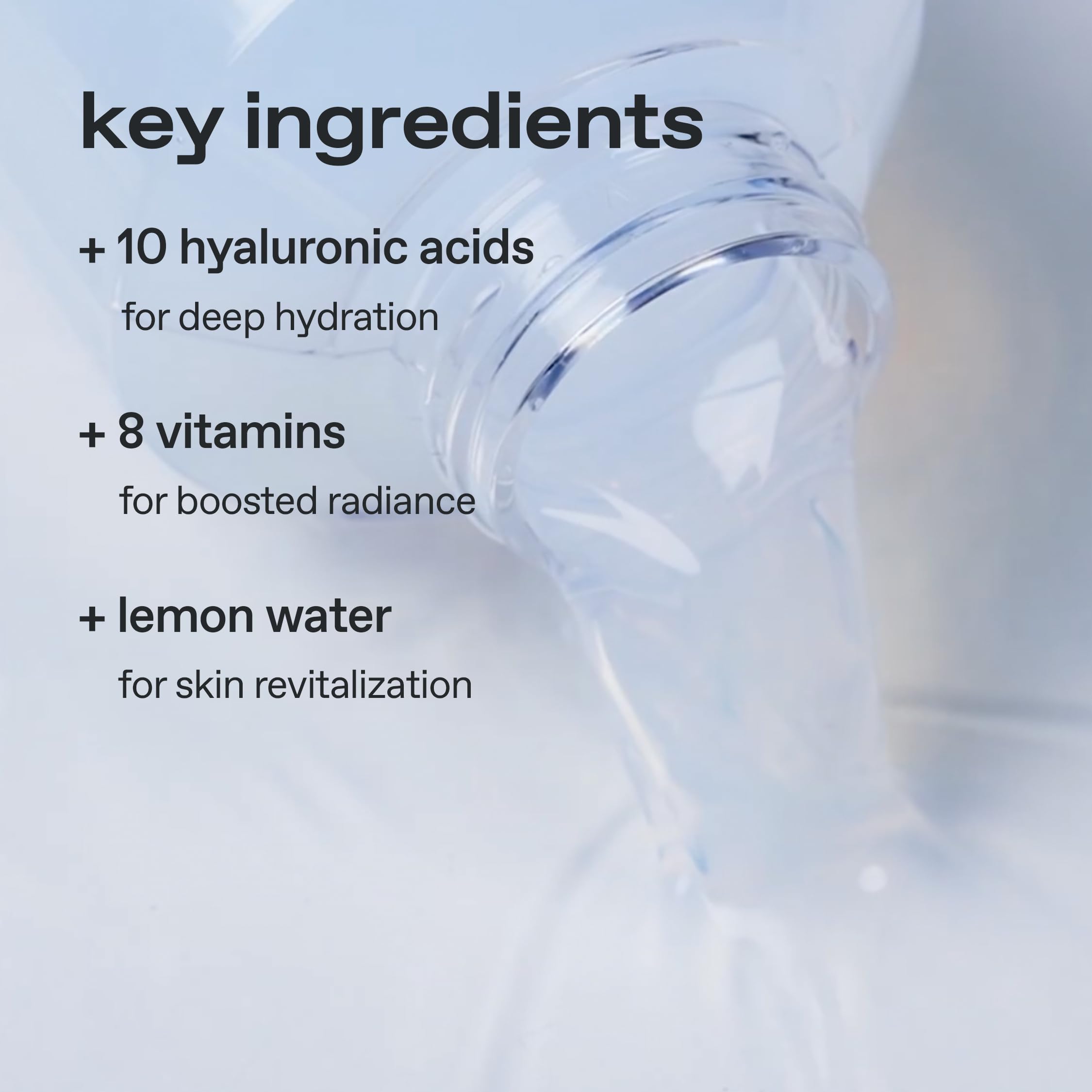 Glow lemon vitamin toner Jeju lemon water feature portrayed as refreshing hydration.