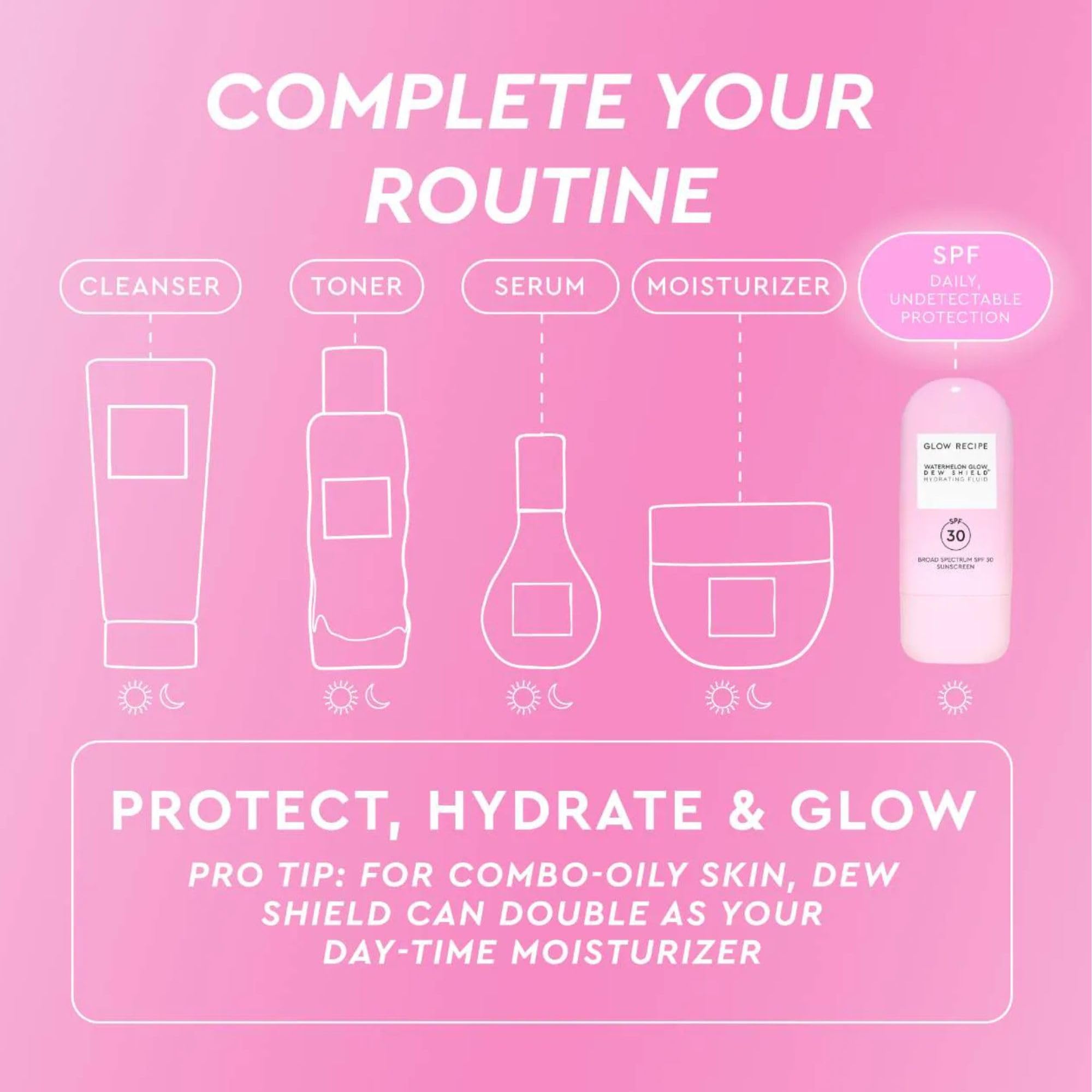 Glow Recipe Dew Shield used as primer under makeup for glow enhancement.