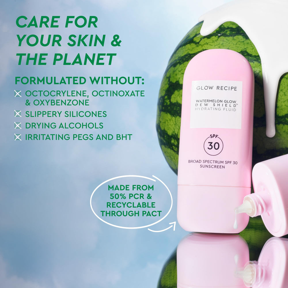 Glow Recipe Dew Shield SPF 30 label on tube emphasizes broad spectrum protection.