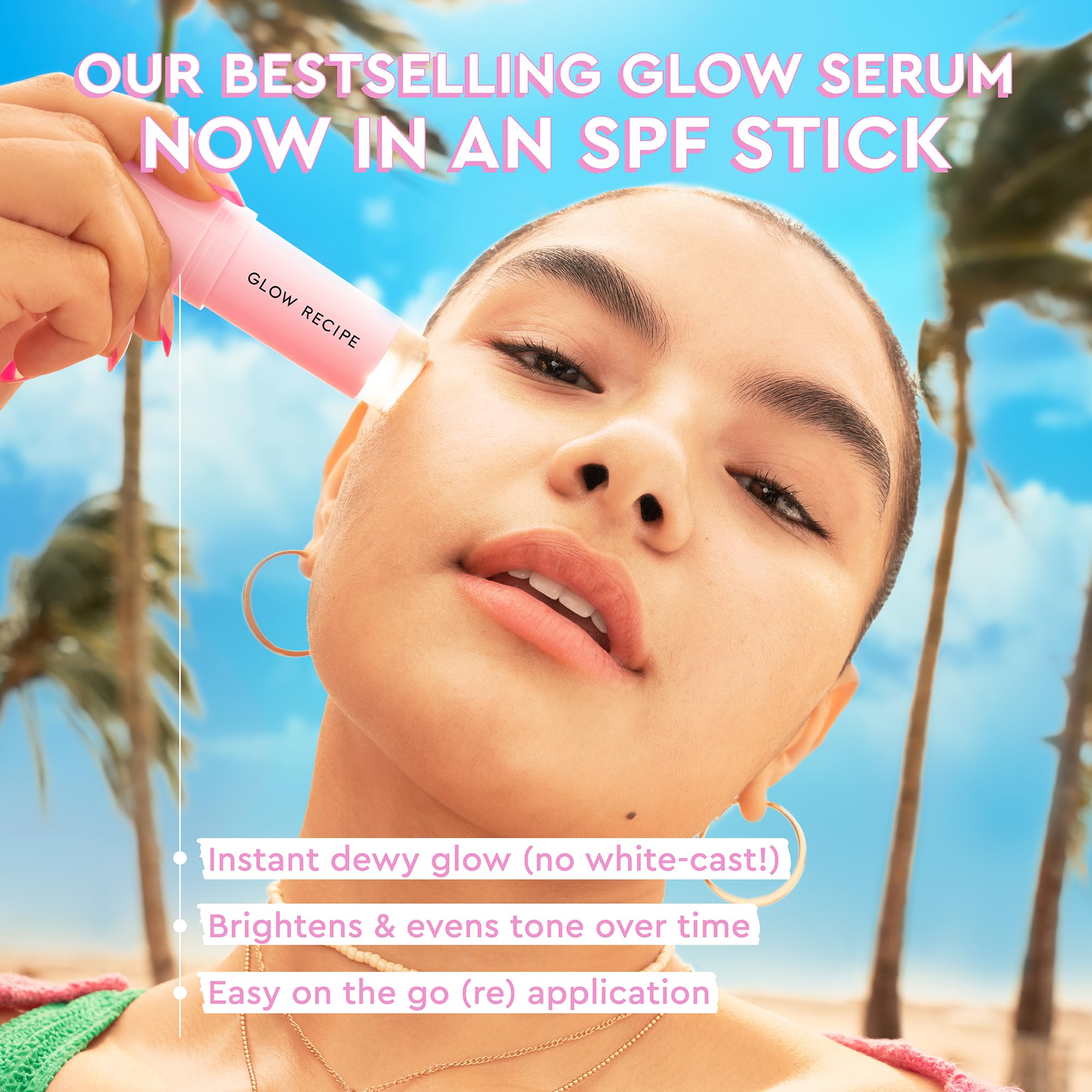 Glow Recipe sunscreen stick application glide enables smooth, quick reapplication for radiant skin.