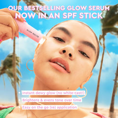 Glow Recipe sunscreen stick application glide enables smooth, quick reapplication for radiant skin.