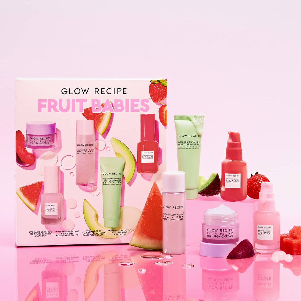 Glow Recipe Fruit Babies Strawberry Serum bottle targets uneven skin tone and smooths appearance