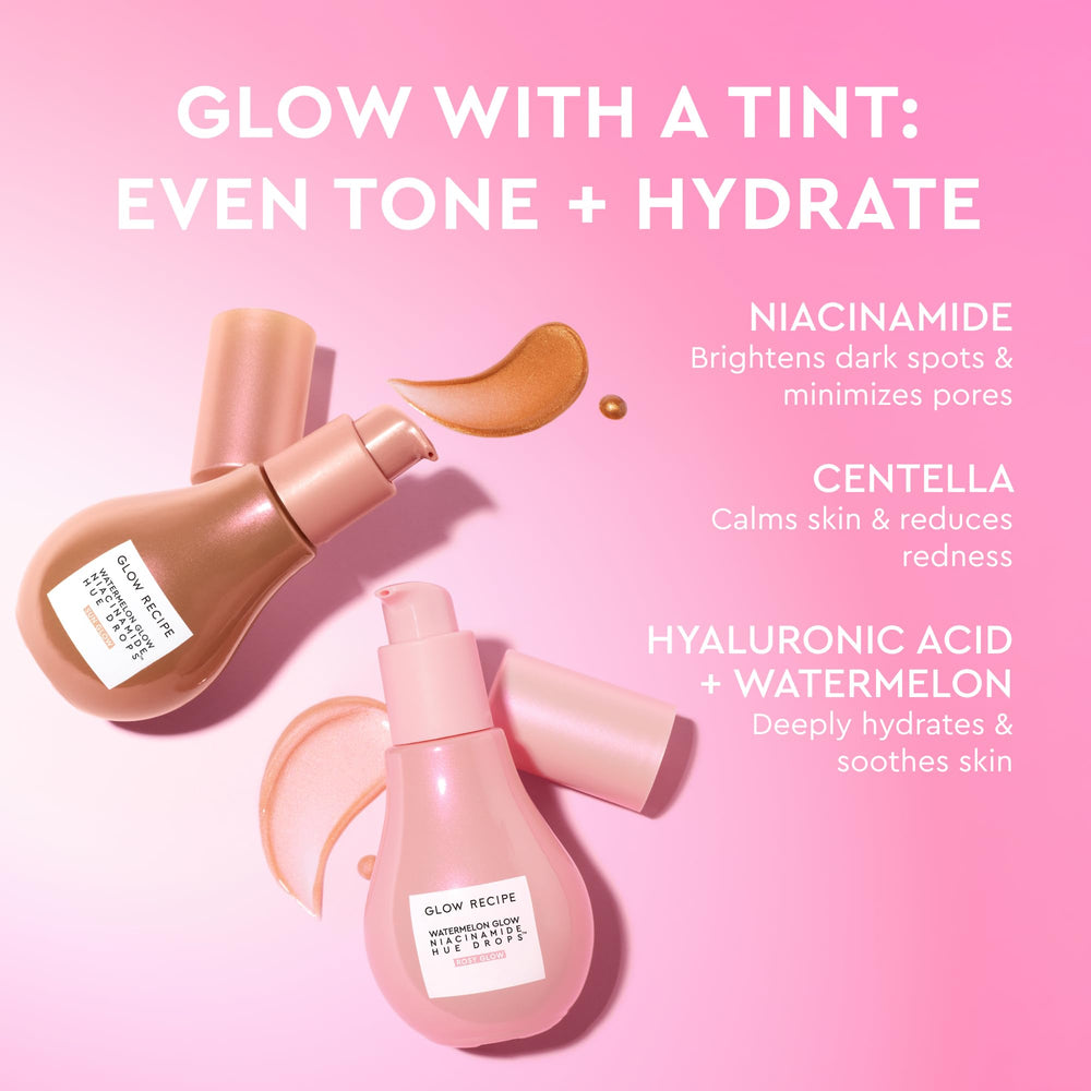 Glow Recipe Hue Drops ingredient-niacinamide close-up notes pore-appearance benefits.