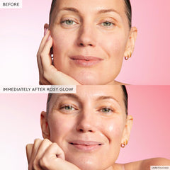 Glow Recipe Hue Drops rosy glow face swatch highlights warm tint for brightened skin.