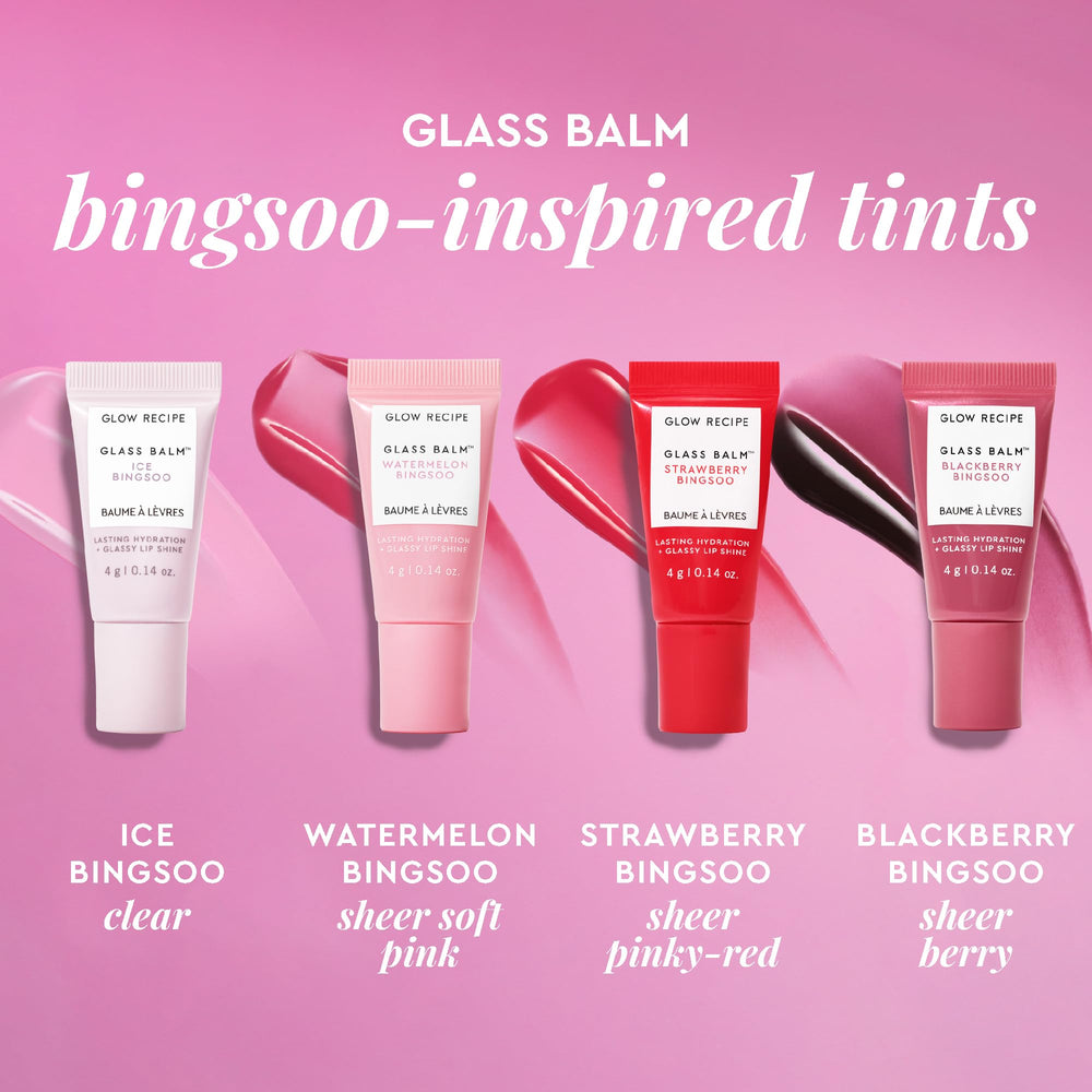 Glow Recipe Watermelon mini glass balm swatch delivers juicy lip glow