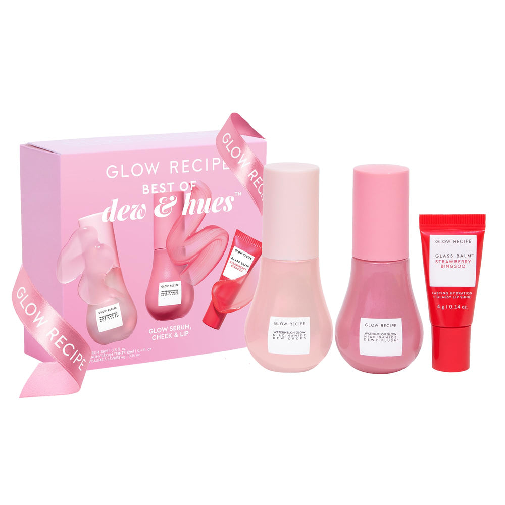 Glow Recipe Niacinamide Dew Drops bottle being applied for brightened, hydrated skin.