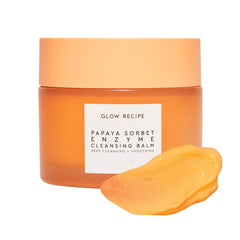 Glow Recipe Papaya Enzyme Cleansing Balm close-up jar shows makeup-melting hydration