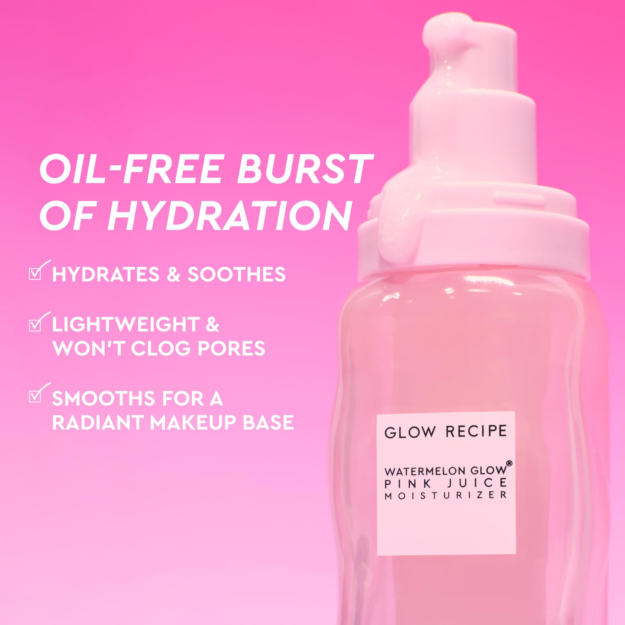 Glow Recipe Pink Juice Water Gel closeup highlighting translucent gel texture for quick absorption.