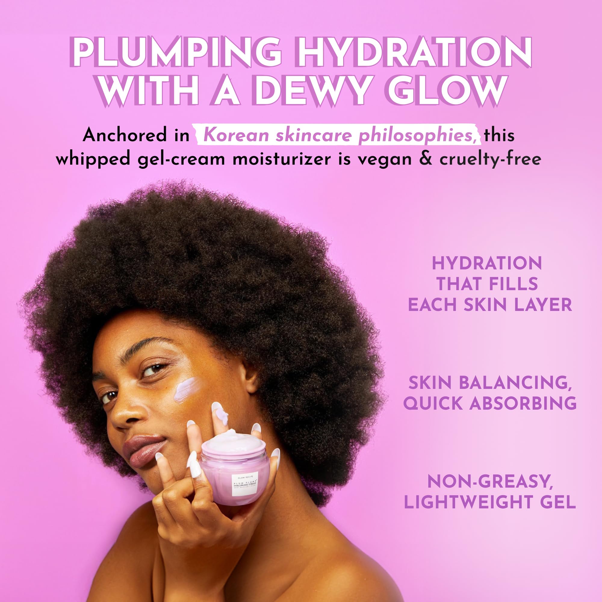 Glow Recipe Plum Plump cream texture swirl highlighting gel-cream absorption and dewy finish