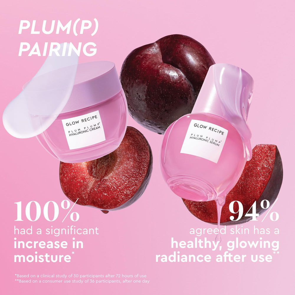 Glow Recipe Plum Plump ingredients plum antioxidant close-up emphasizes fruit-powered nourishment.