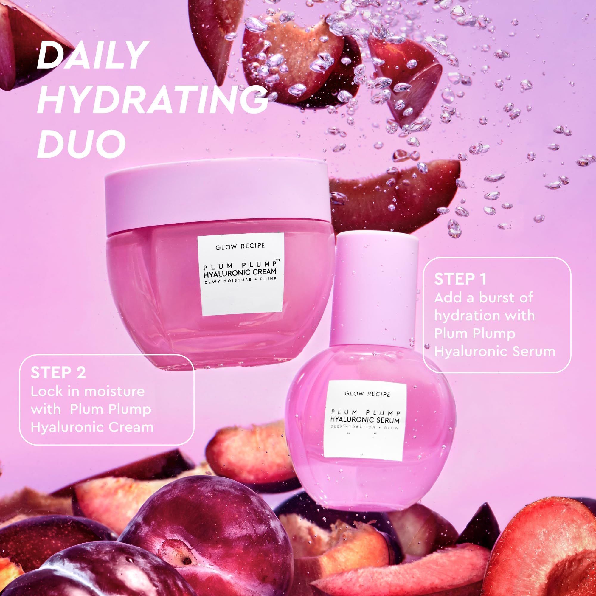 Glow Recipe Plum Plump Hyaluronic Cream texture highlights oil-balancing hydration and barrier support.