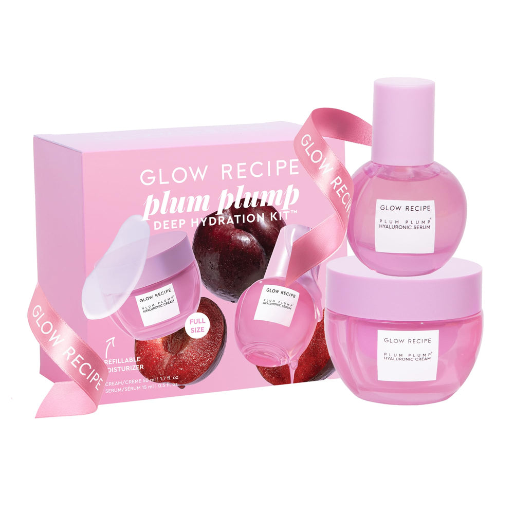 Glow Recipe Plum Plump Hyaluronic Serum bottle showcasing multi-weight hydration for a radiant glow.