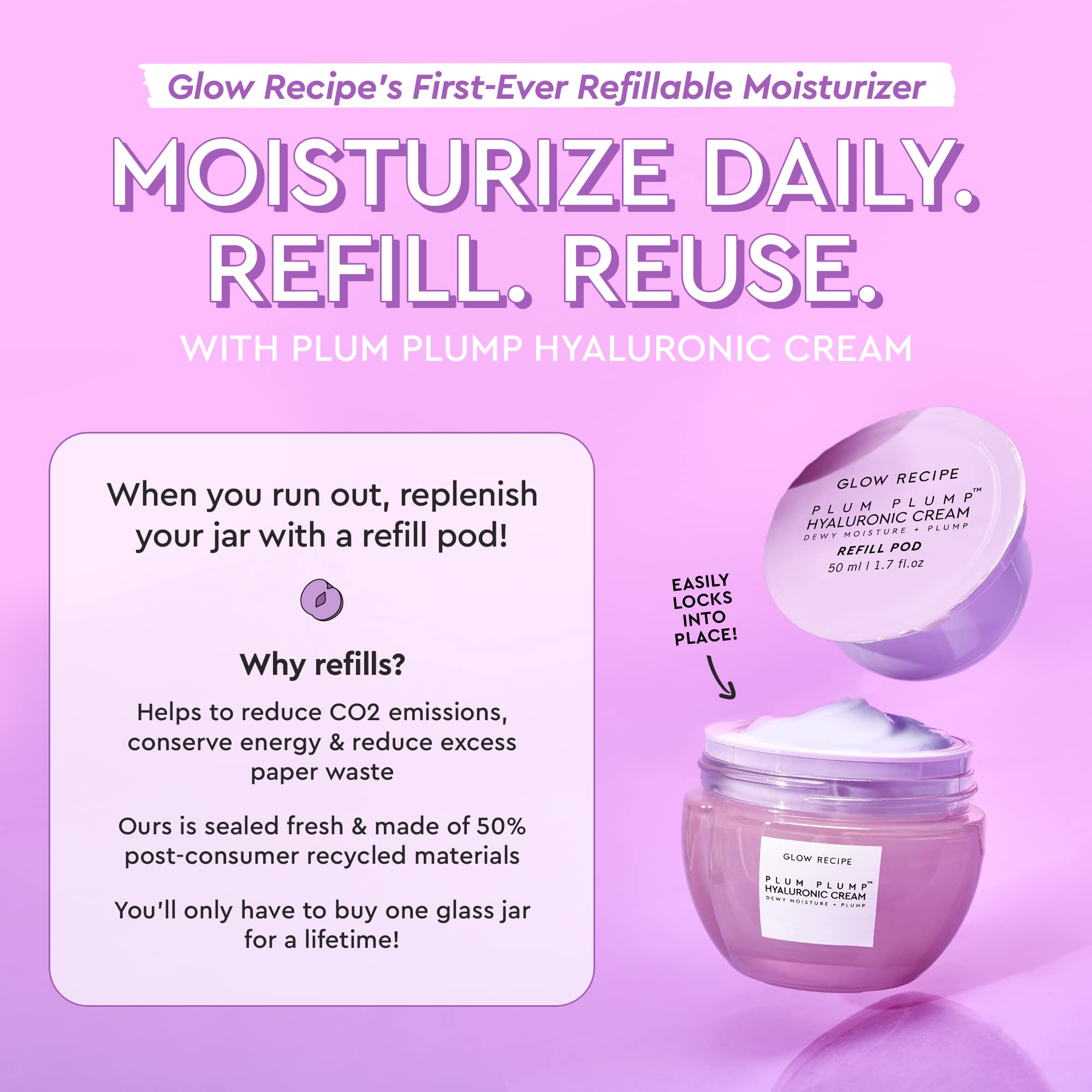 Glow Recipe Plum Plump refill jar closeup highlights eco friendly packaging