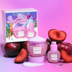 Glow Recipe Plum Plump Serum bottle shows hydrating, plumping skin benefits with a silky texture.
