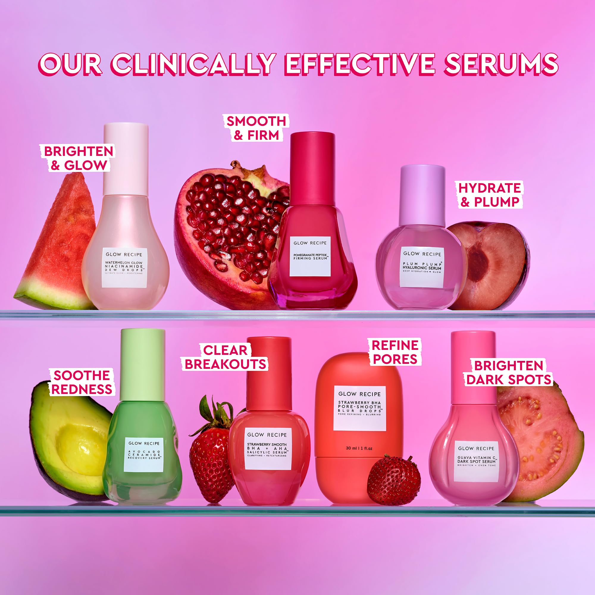 Glow Recipe plum-plumping-serum back label details and usage notes.