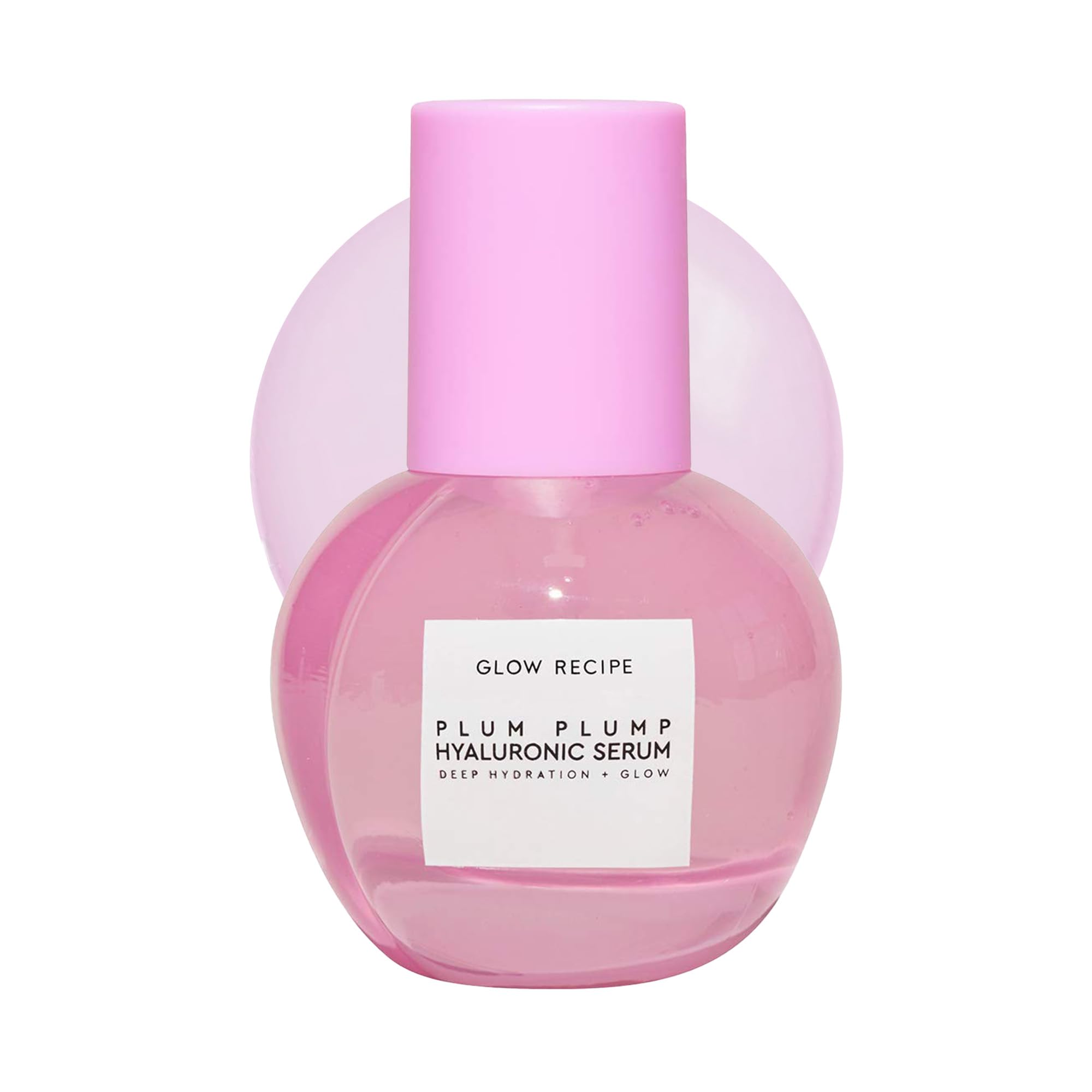 Glow Recipe plum-plumping-serum bottle close-up highlighting premium packaging for daily hydration.