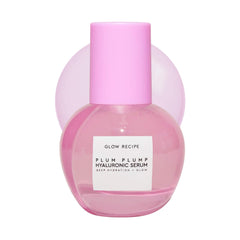 Glow Recipe plum-plumping-serum bottle close-up highlighting premium packaging for daily hydration.