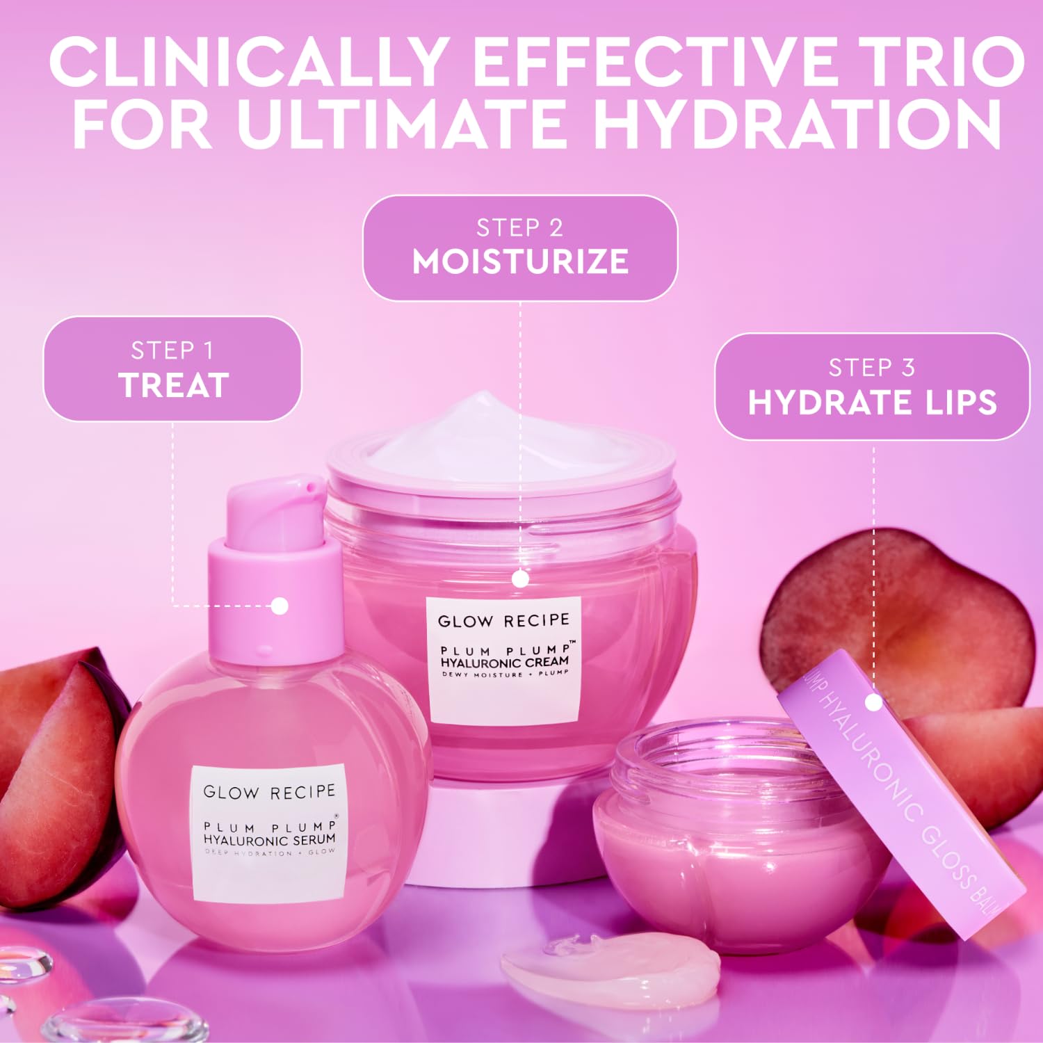Glow Recipe plum-plumping-serum plum antioxidants illustration emphasizing benefits.