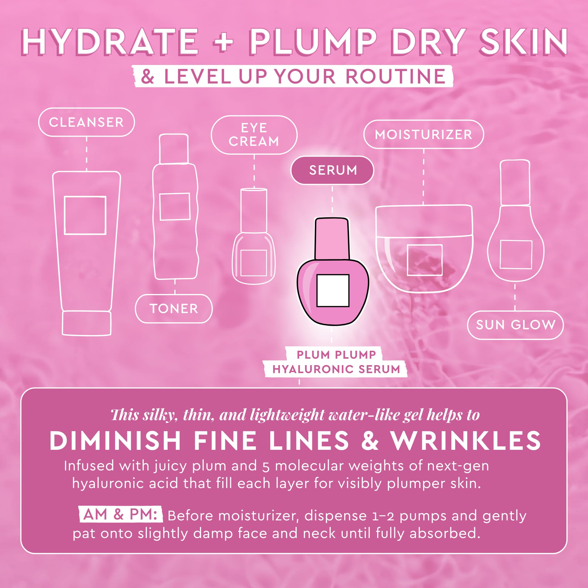 Glow Recipe plum-plumping-serum vegan and cruelty-free icons beside packaging.
