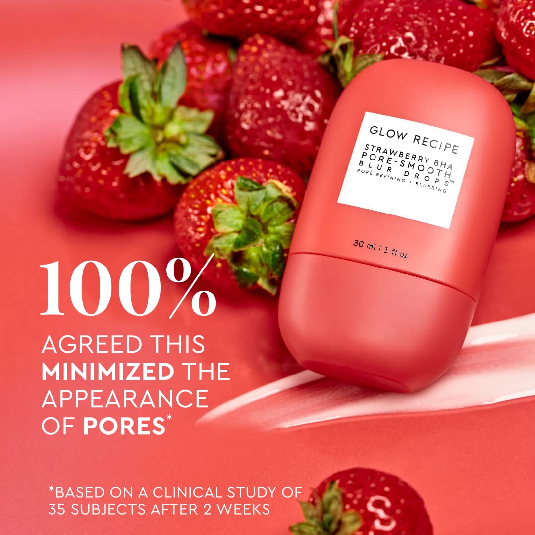 Glow Recipe Strawberry BHA Serum encapsulated-BHA closeup for smoother texture and minimized pores