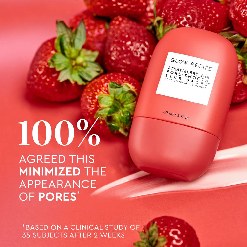 Glow Recipe Strawberry BHA Serum encapsulated-BHA closeup for smoother texture and minimized pores