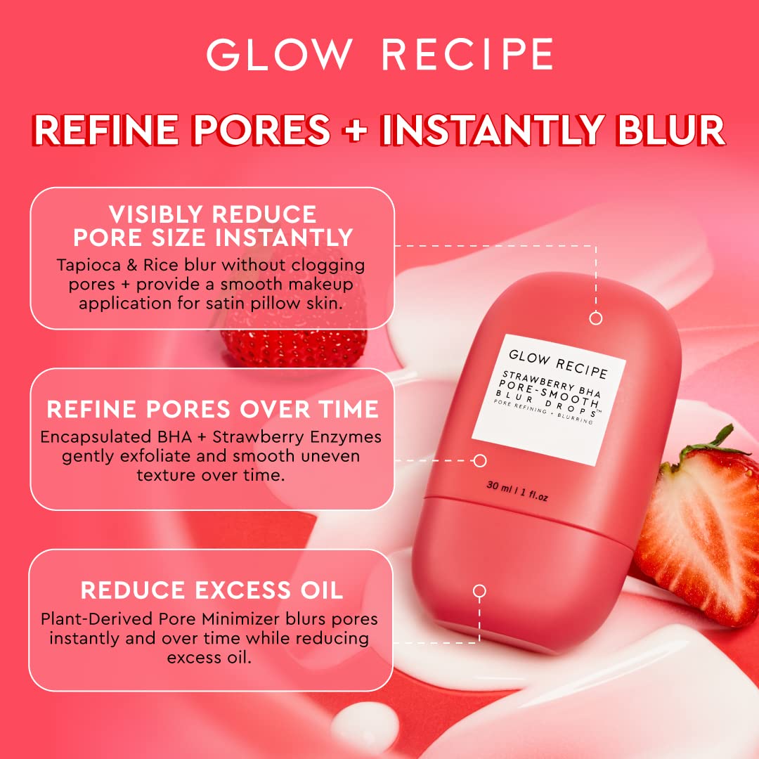 Glow Recipe Strawberry BHA Serum texture closeup for radiant, hydrated skin prep